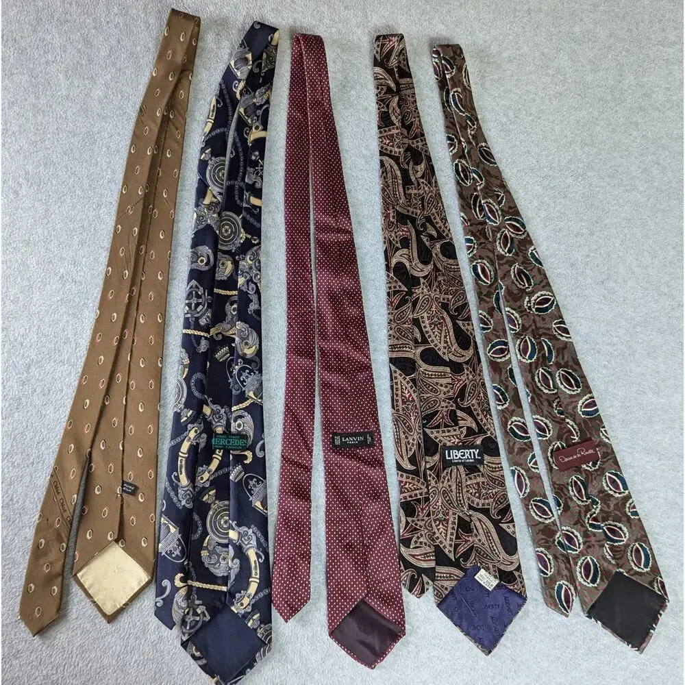Chloe Mercedes Lanvin Liberty Oscar De La Renta Designer Neck Tie Lot of 5 Silk‎